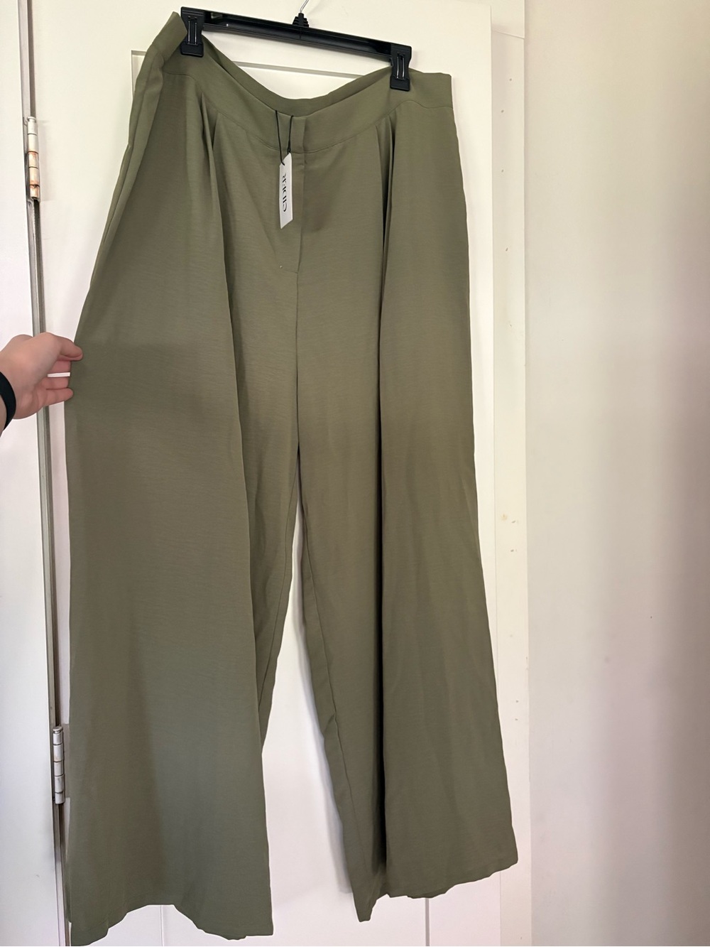 Cider Olive Green Wide Leg Pleated Pants
